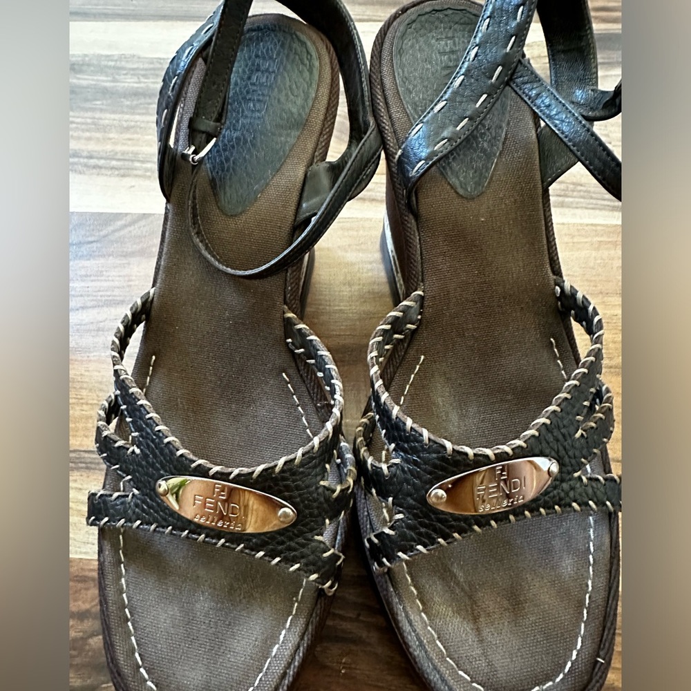 Fendi Brown Wedge Sandals w/dustbag